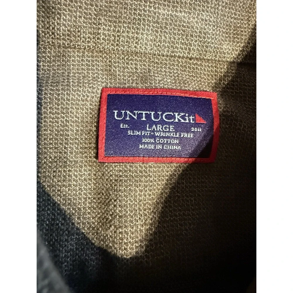 UNTUCKit Shirt Mens Large Slim Fit Olive Green Veneto Button Up Cotton - Picture 3 of 8